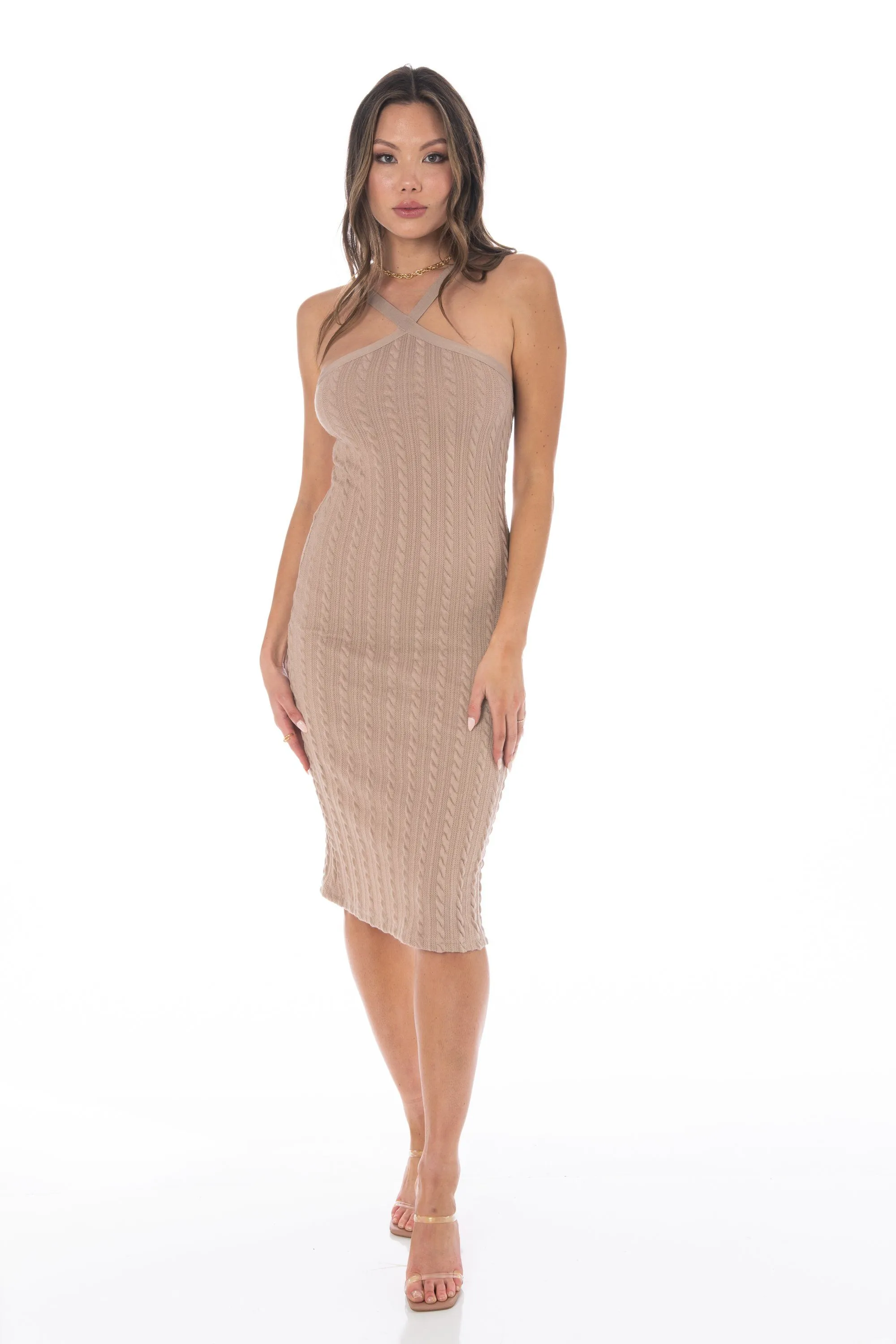 Kiss Me Knit Midi Dress Camel