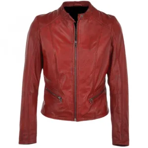 Ladies Motorcycle Leather Biker Jacket For Womens