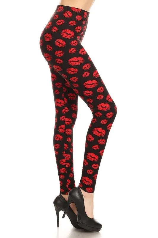 Lipstick Kiss Print Leggings