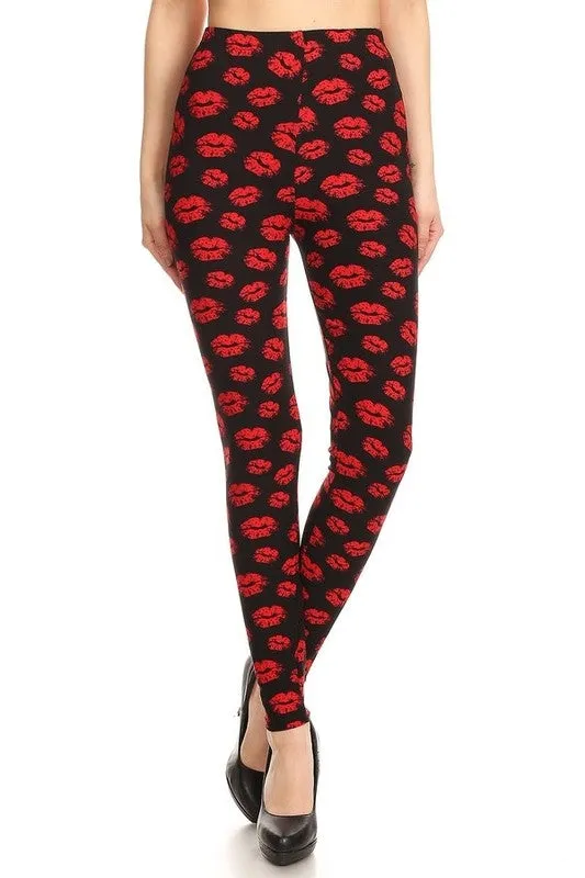 Lipstick Kiss Print Leggings