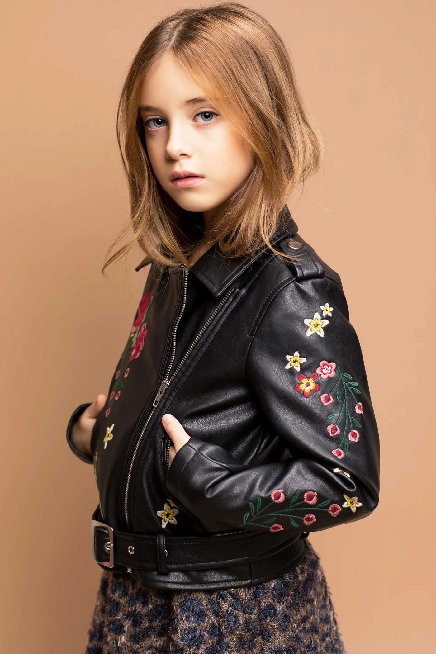 Little Girl's Floral Pleather Motto Jacket