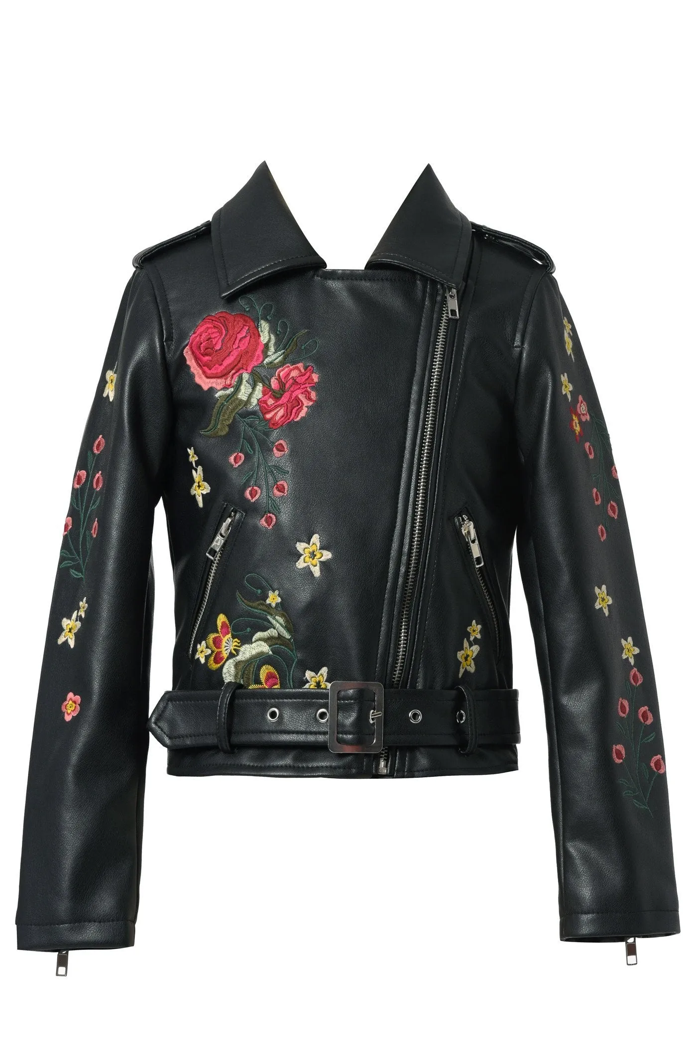 Little Girl's Floral Pleather Motto Jacket