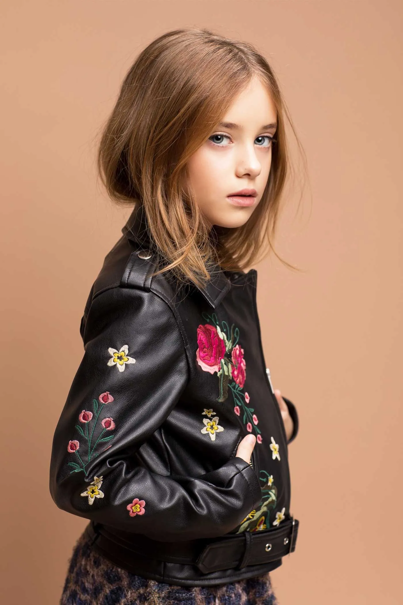 Little Girl's Floral Pleather Motto Jacket