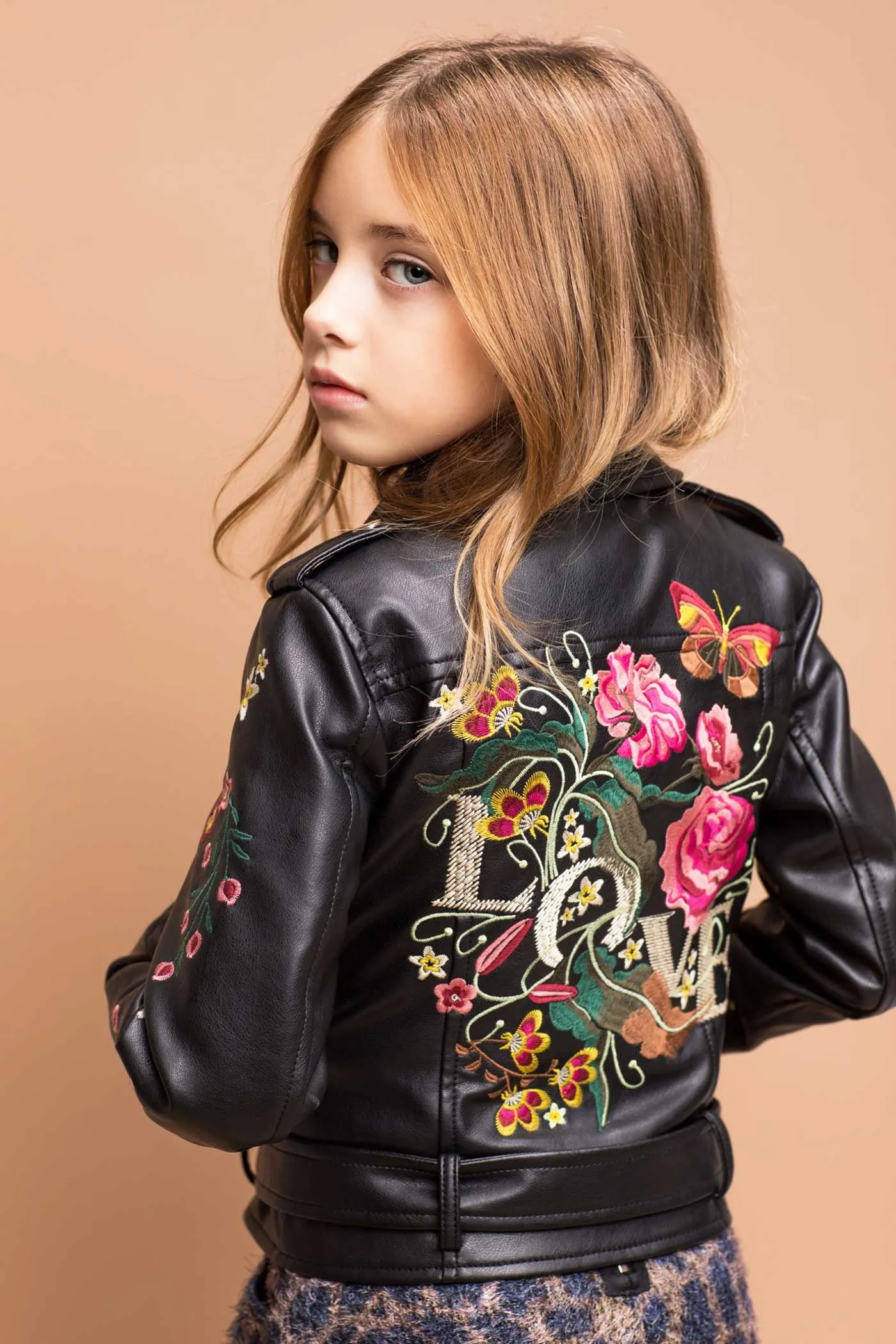 Little Girl's Floral Pleather Motto Jacket