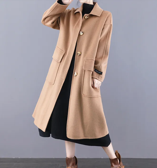 Long Double Face Wool Coat Handmade Long Warm Long Women Wool Coat Jacket/5600