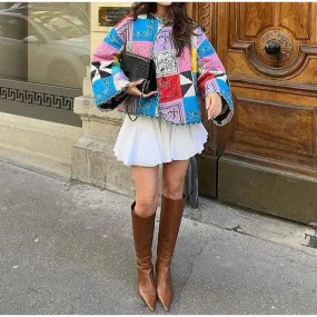 Long-sleeved color-matching short cotton jacket 2024 European and American cross-border autumn and winter fashion women's casual jacket