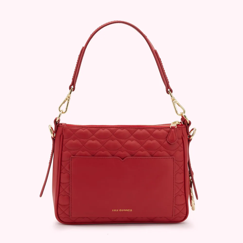 LULU RED SMALL QUILTED LIP LEATHER CALLIE CROSSBODY BAG