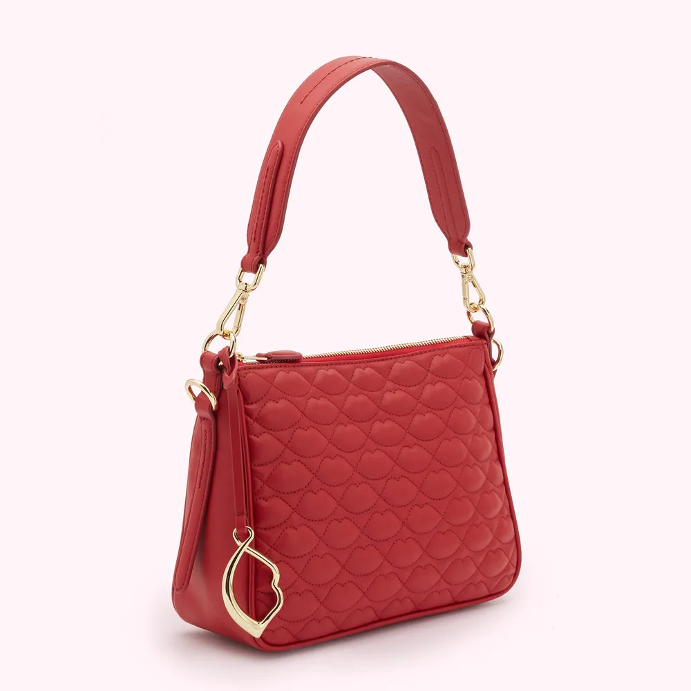 LULU RED SMALL QUILTED LIP LEATHER CALLIE CROSSBODY BAG