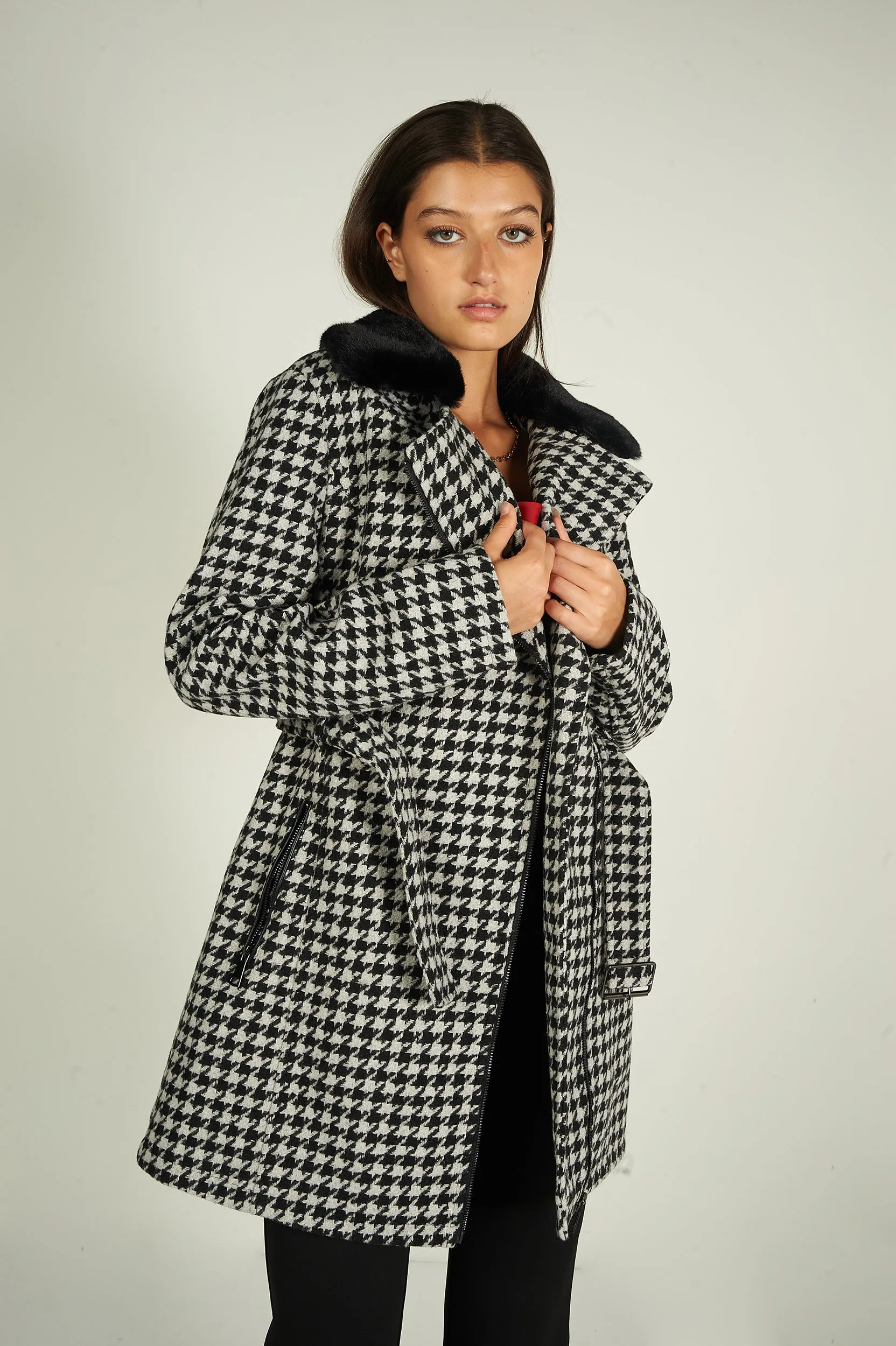 Manteau long à motif pied-de-poule - LL00551 - (E-C8)