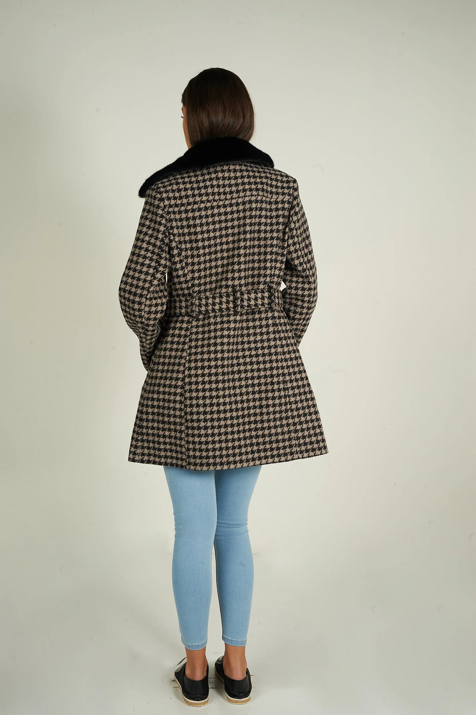 Manteau long à motif pied-de-poule - LL00551 - (E-C8)