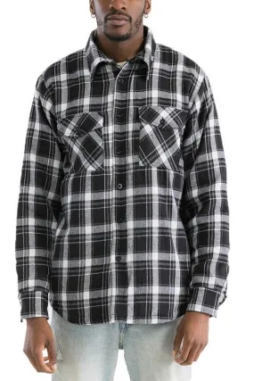 Mens Black Quilted Padded Flannel Shirt