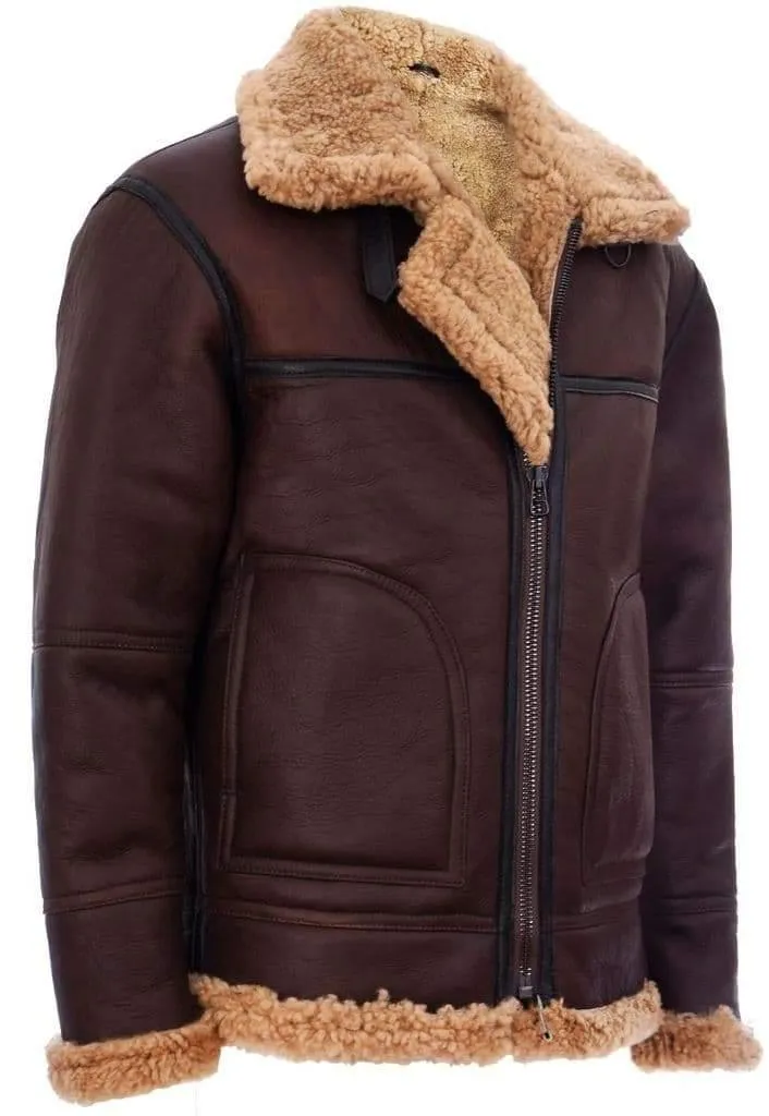 Men's Classic Brown Vintage Sheepskin Flying Jacket