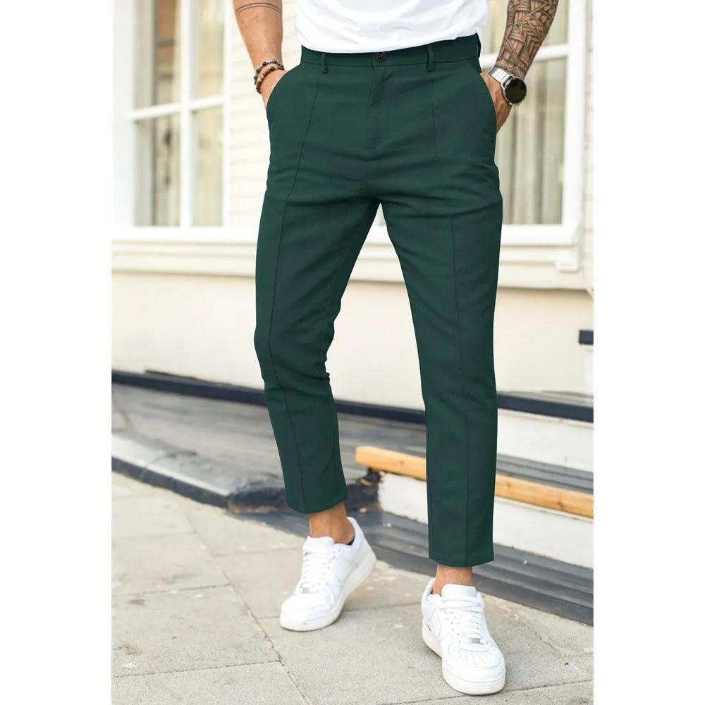 Men's Double Fold Line Solid Color Casual Suit Pants