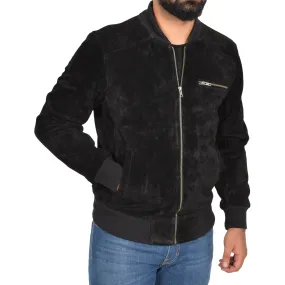 Mens Genuine Suede Bomber Jacket Roco Black