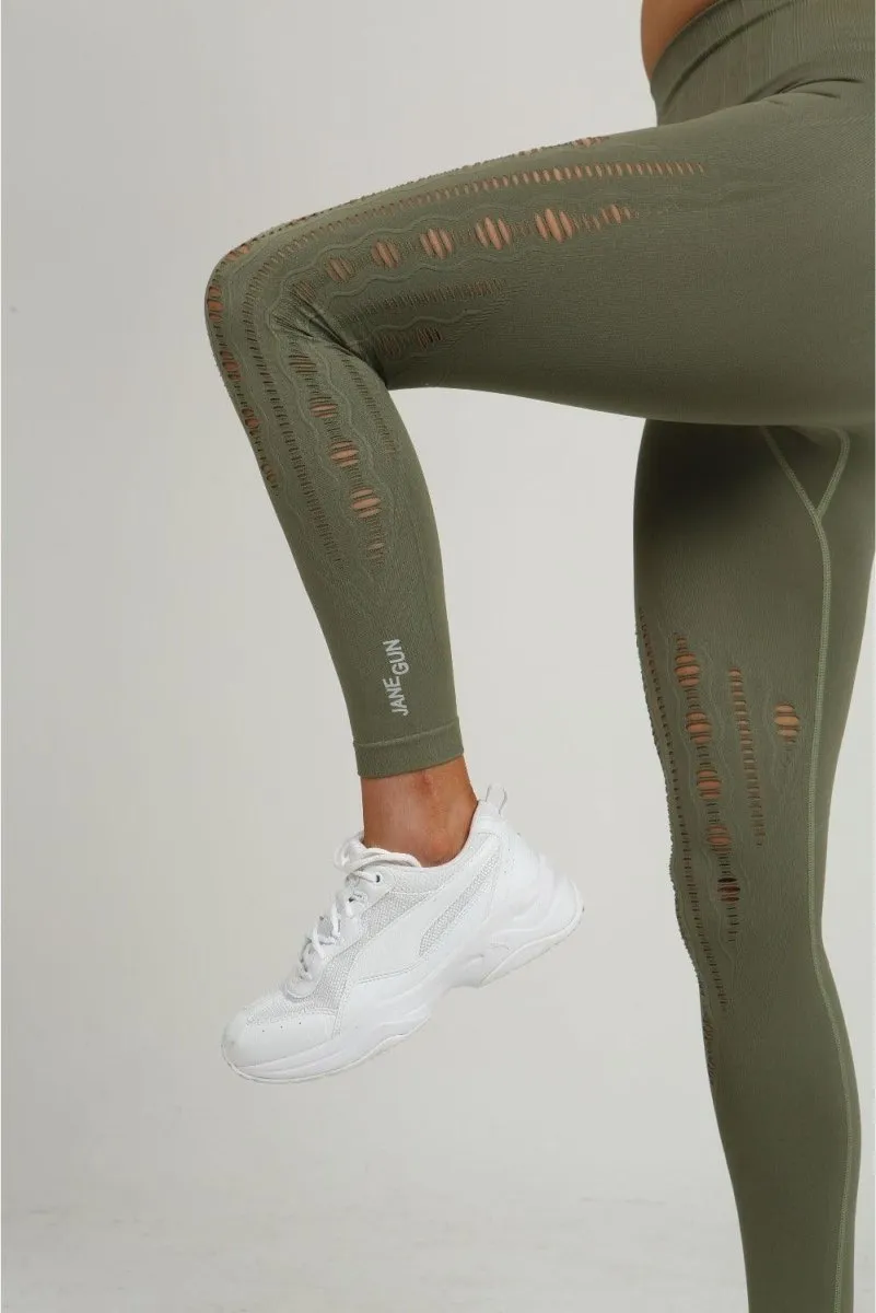 Mesh Leggings - Khaki Green