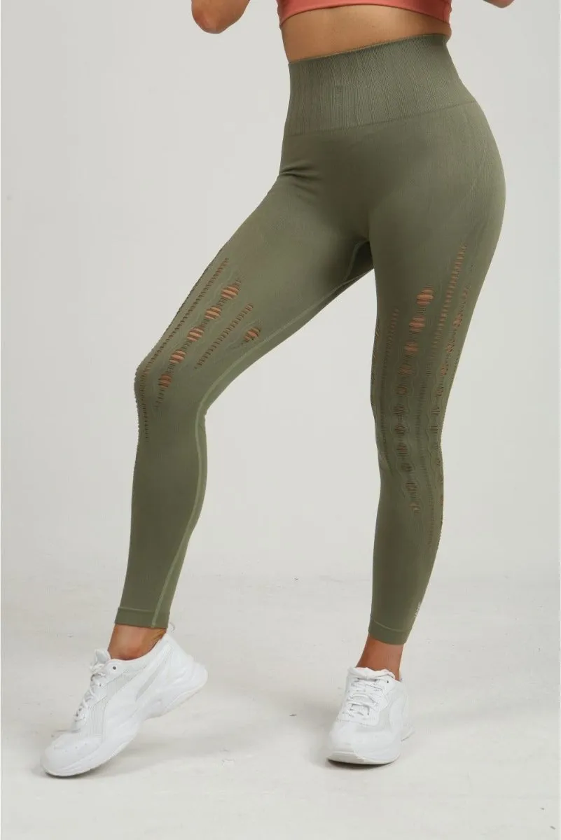 Mesh Leggings - Khaki Green