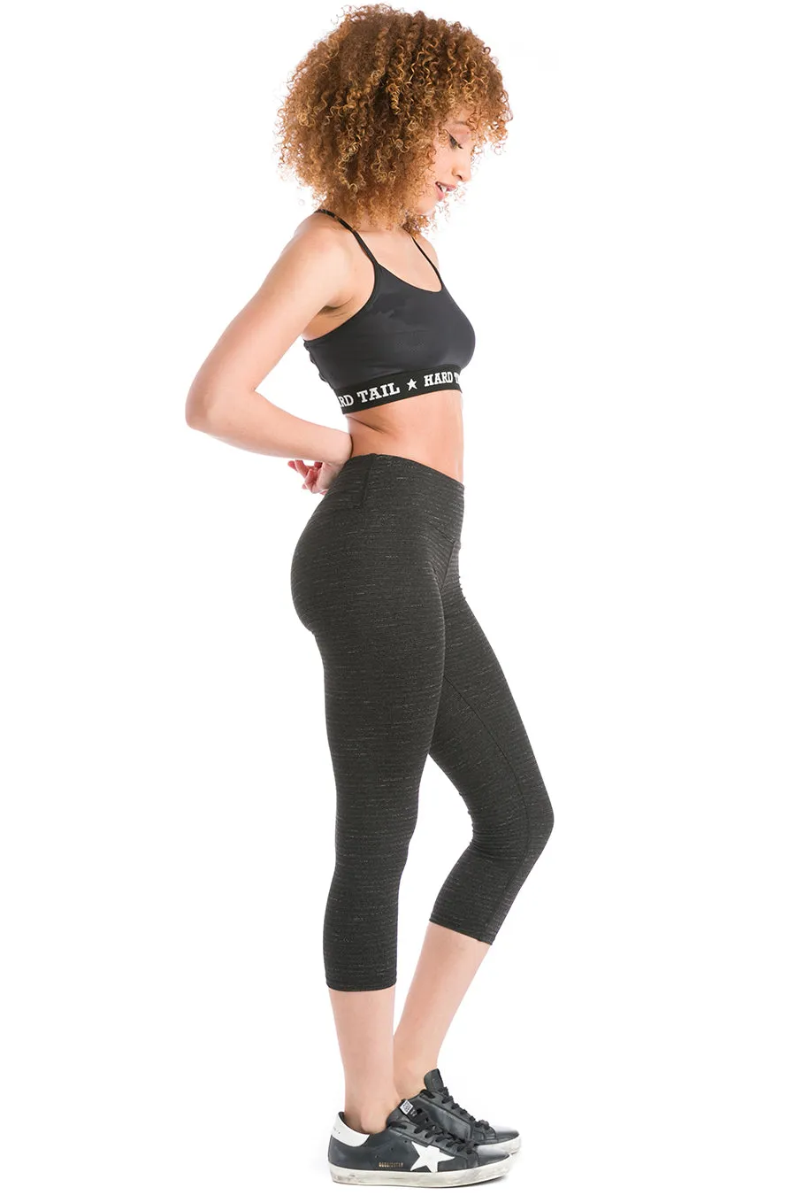 Micro Stripe Flat Waist Capri Performance Legging