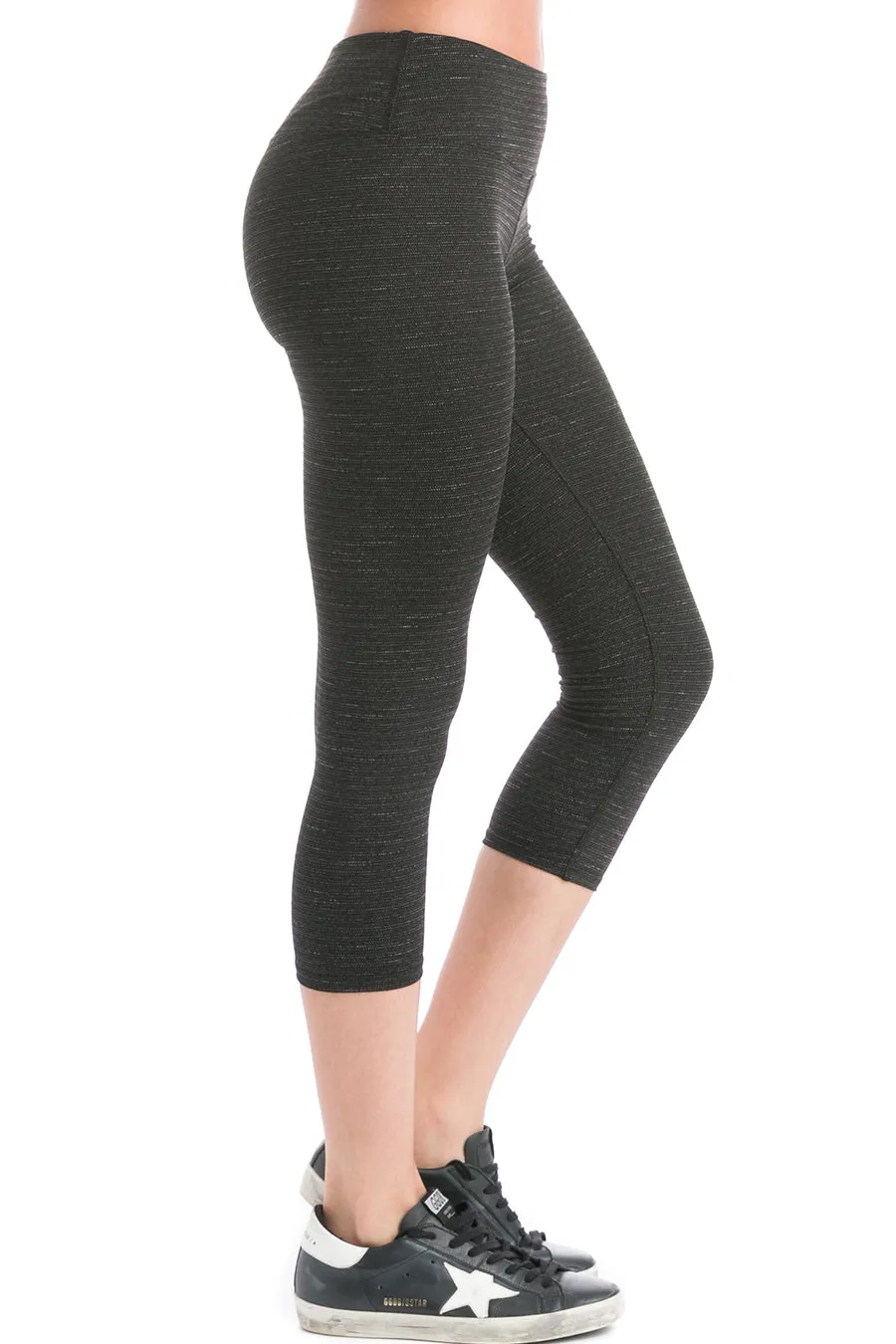 Micro Stripe Flat Waist Capri Performance Legging