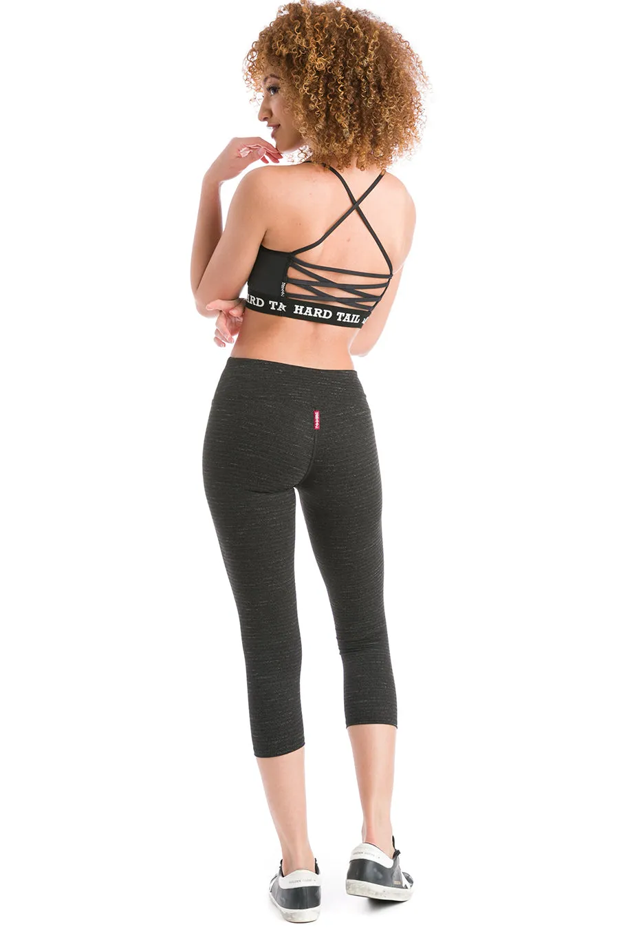 Micro Stripe Flat Waist Capri Performance Legging