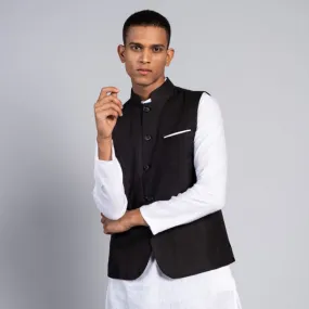 Midnight Dream Black Linen Nehru Jacket