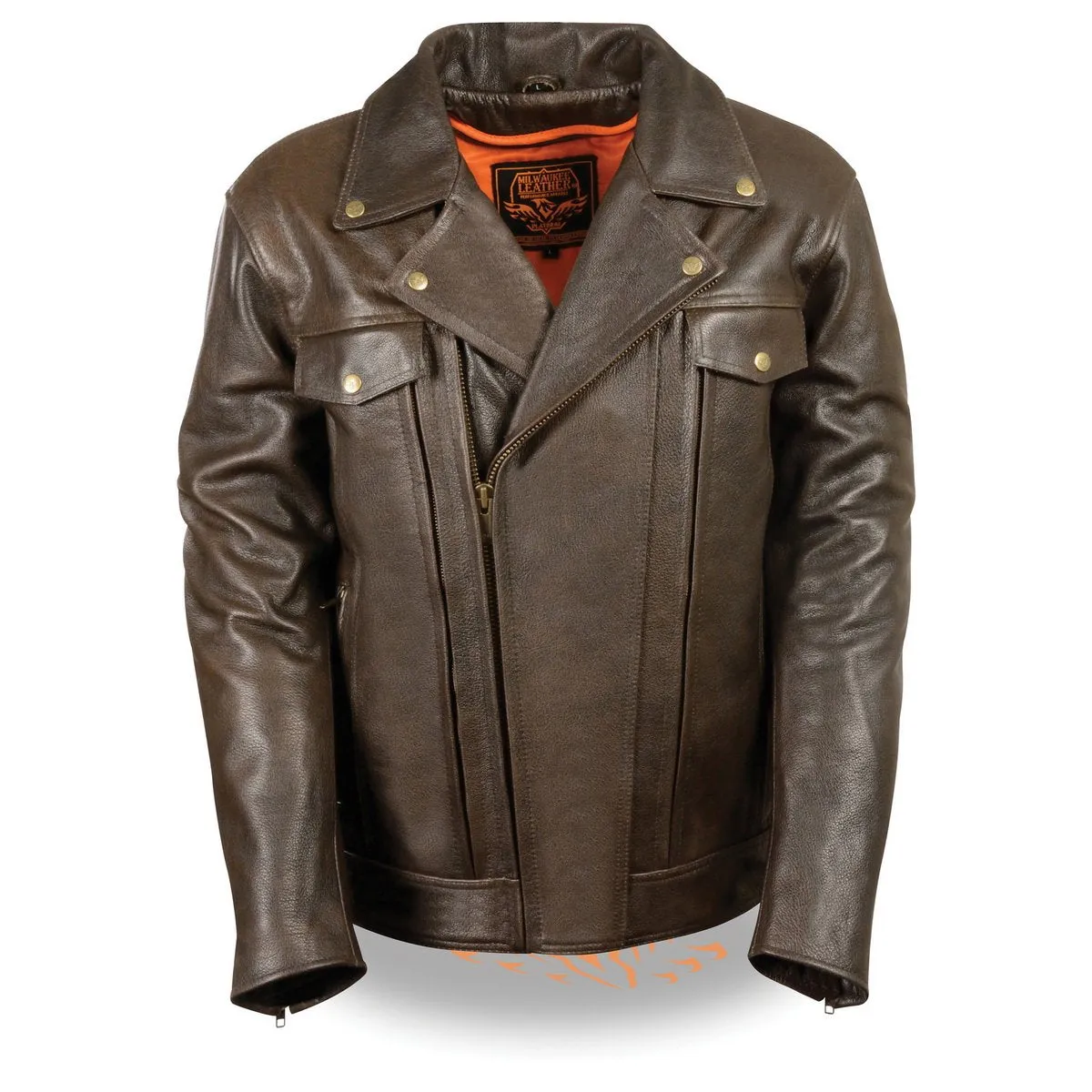 Milwaukee Leather MLM1522 Men's ‘Vented’ Retro Brown Leather Motorcycle Jacket