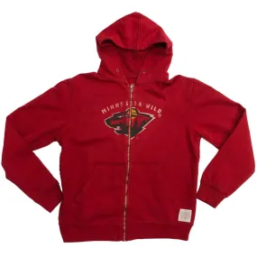 Minnesota Wild Retro Brand Red Vintage Full Zip Up Waffle Hooded Jacket