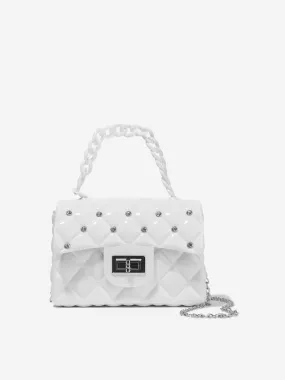 Monnalisa Girls Diamante Quilted Bag in White