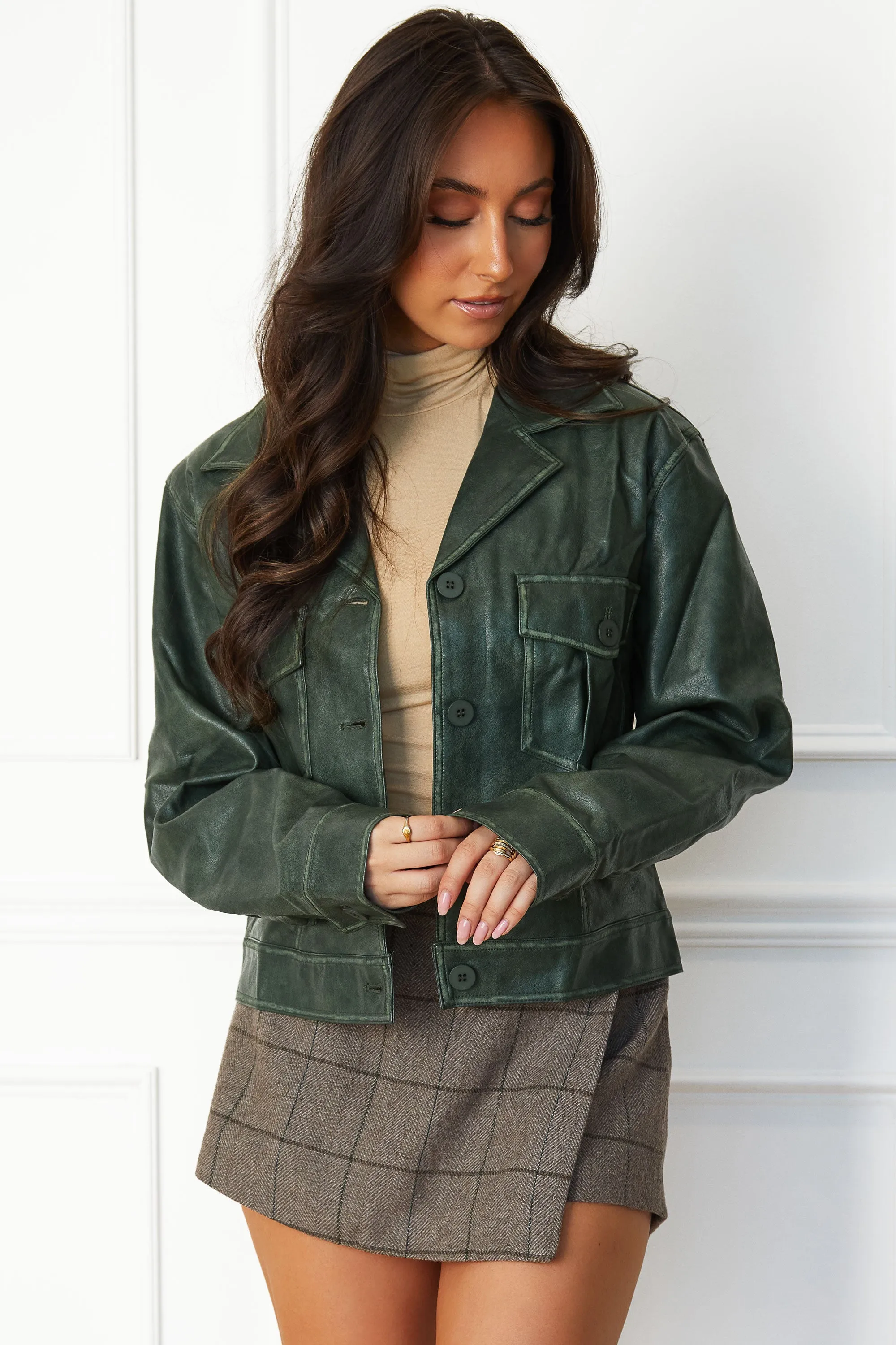 Morris Green Washed Vegan Leather Jacket