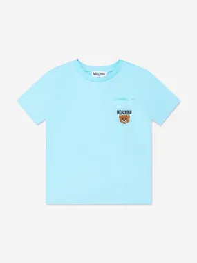 Moschino Kids Embroidered Teddy Pocket T-Shirt in Blue