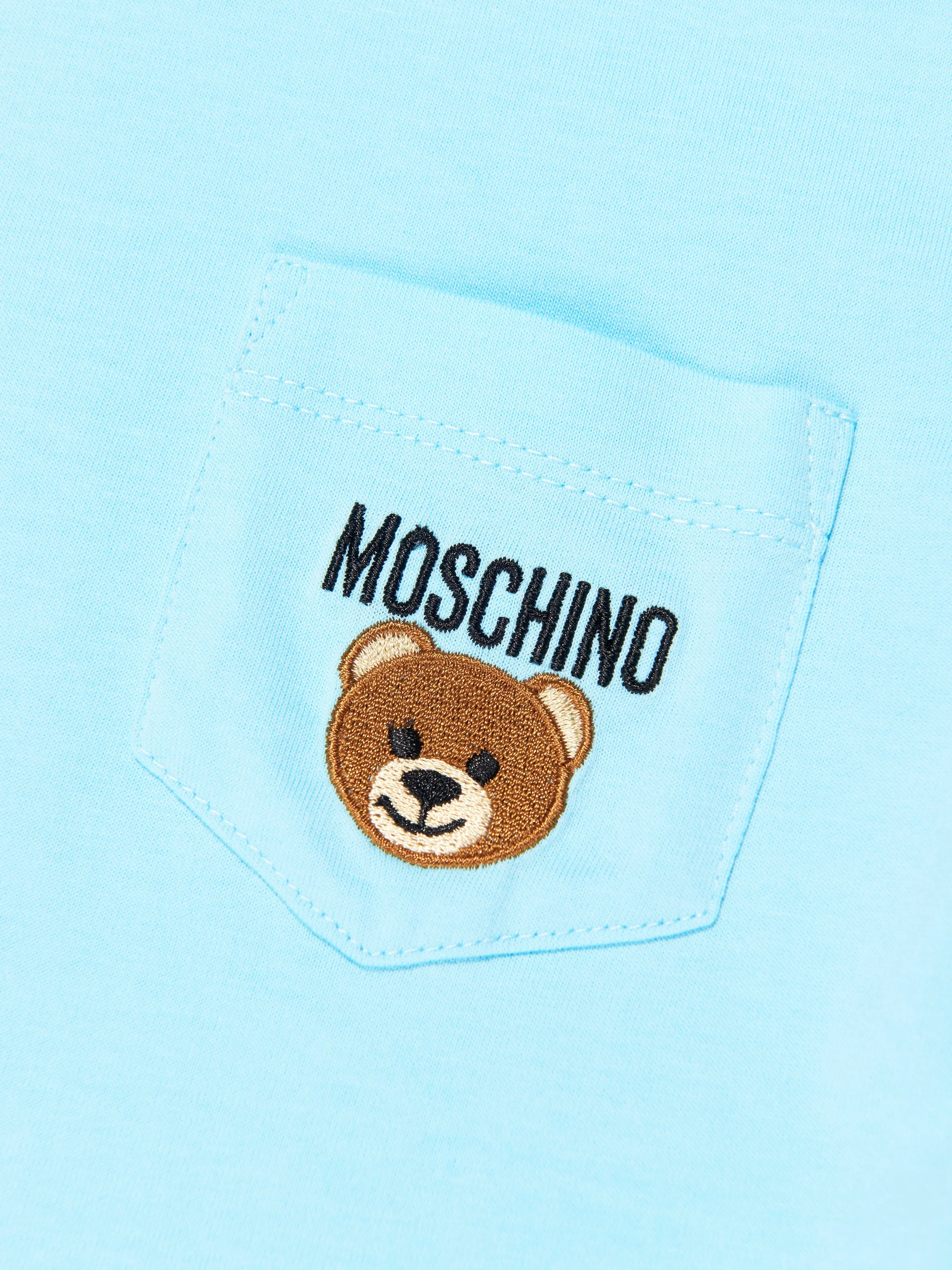 Moschino Kids Embroidered Teddy Pocket T-Shirt in Blue