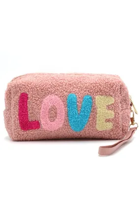 MP0164 COZY TEDDY FUR "LOVE" WRISTLET POUCH