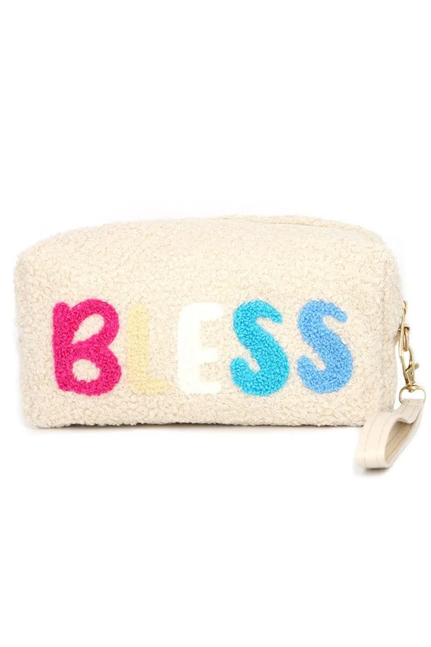 MP0166 COZY TEDDY FUR "BLESS" WRISTLET POUCH