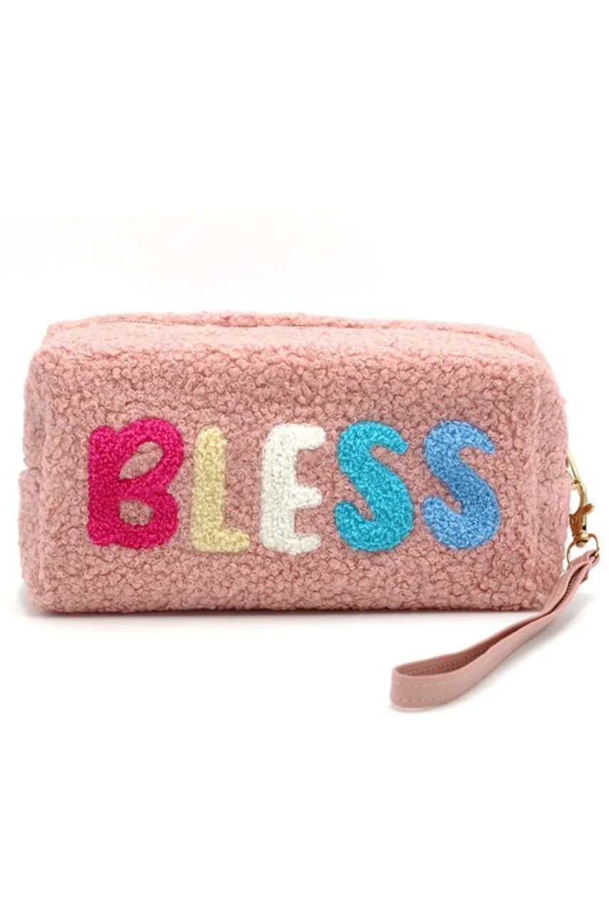 MP0166 COZY TEDDY FUR "BLESS" WRISTLET POUCH