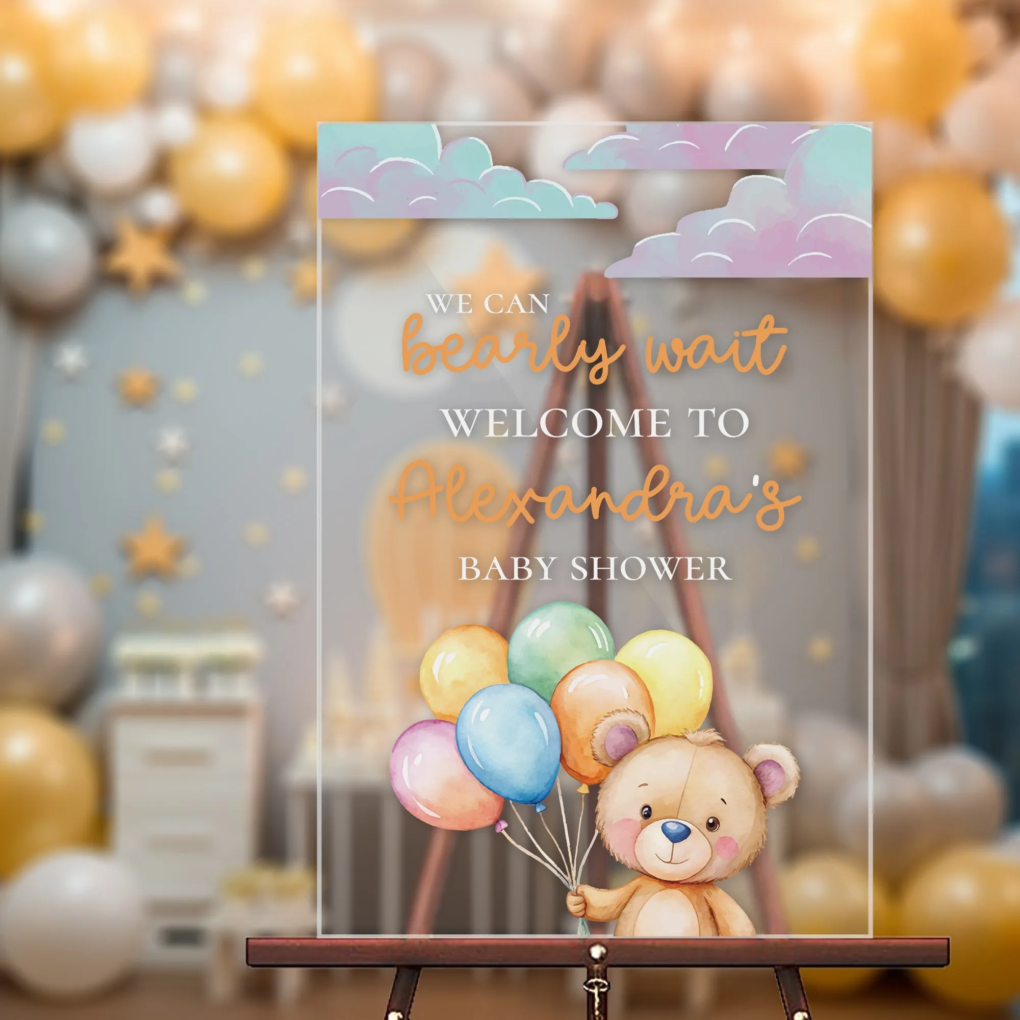 Multi Color Bearly Wait Baby Shower Sign