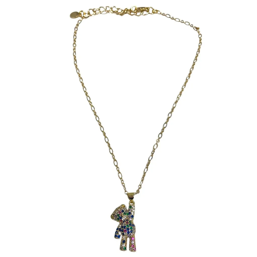 Multi Teddy Bear CZ Necklace