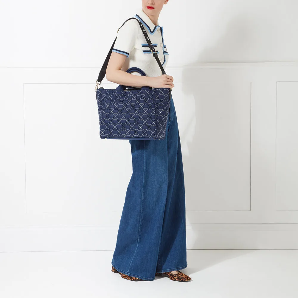 NAVY QUILTED LIPS CARLY TOTE BAG