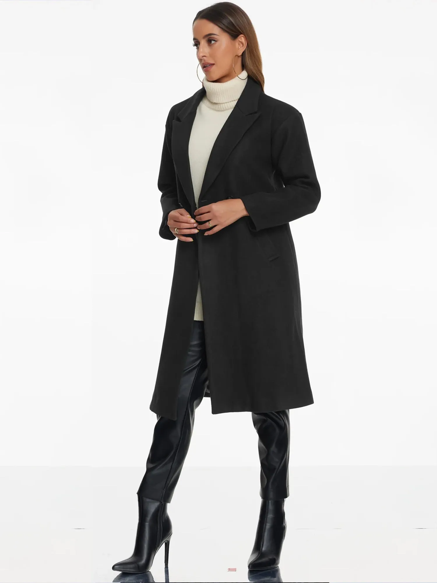 Notch Lapel Double-Breasted Solid Color Mid-Length Pea Coat