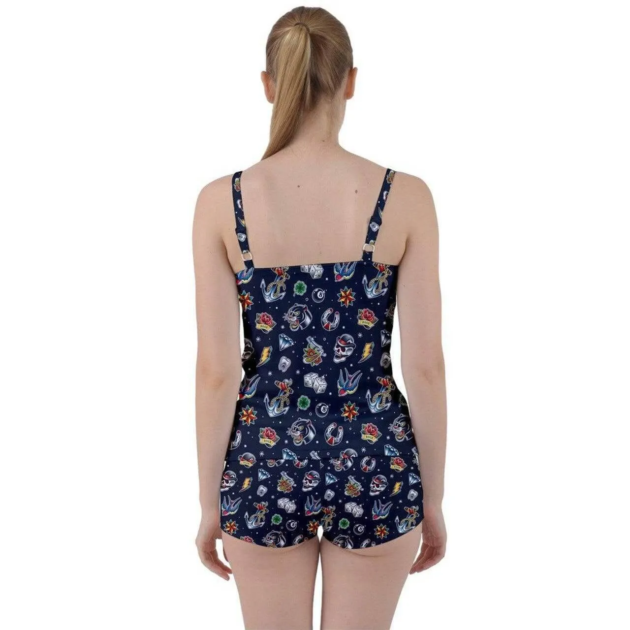 Old School Tattoo Tie Front Two Piece Tankini