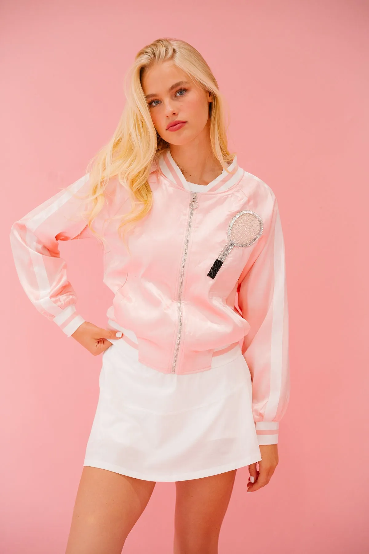 ON THE COURT PINK SATIN JACKET