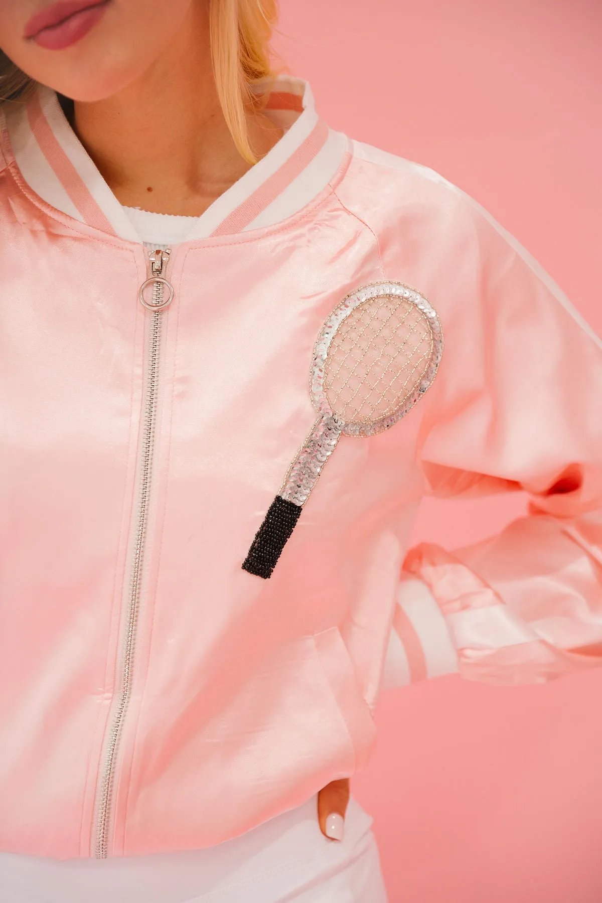 ON THE COURT PINK SATIN JACKET