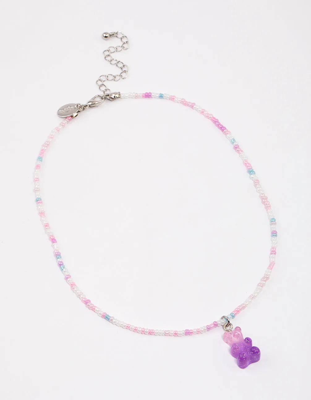 Pastel Sandblast Teddy Bear Charm Necklace