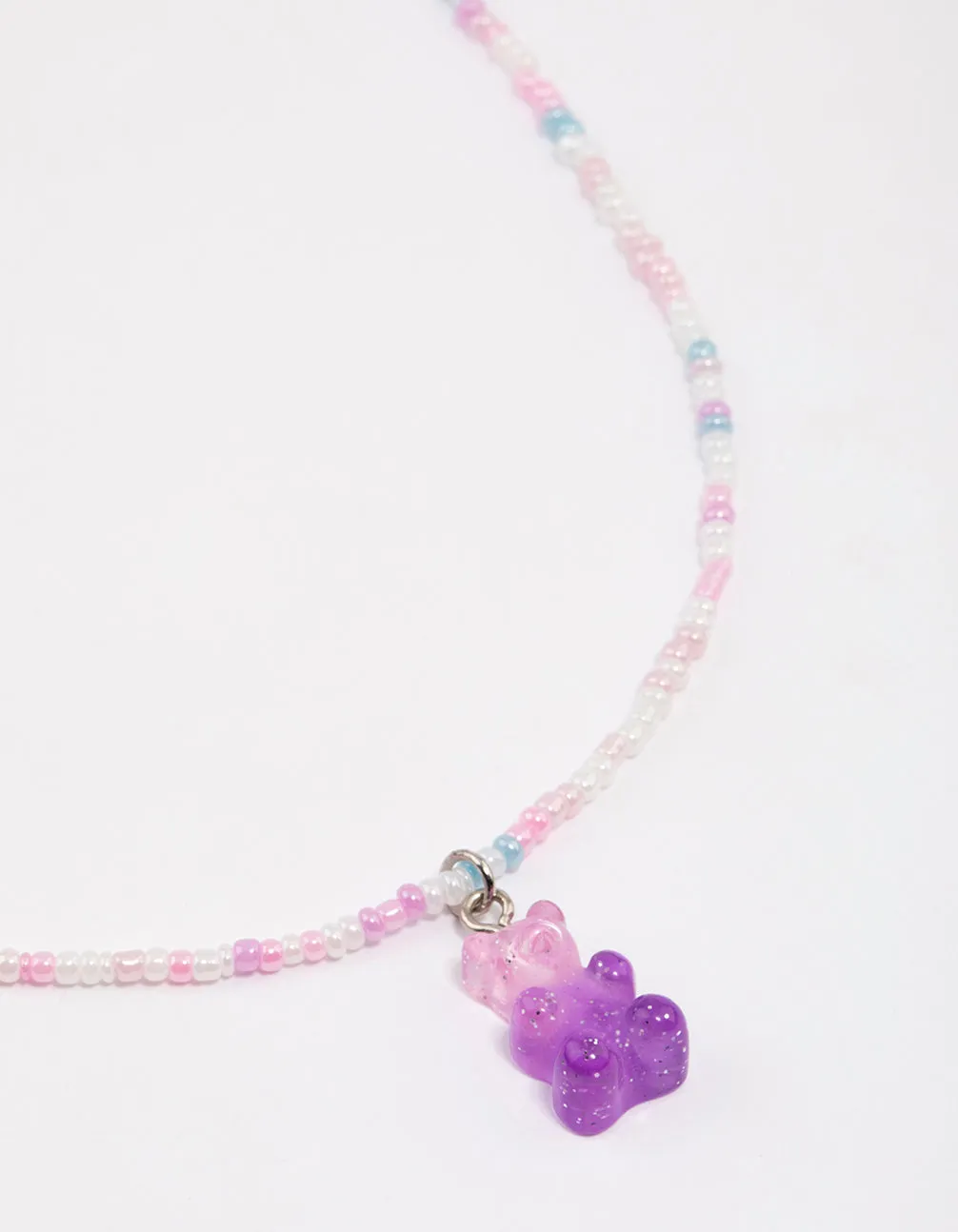 Pastel Sandblast Teddy Bear Charm Necklace