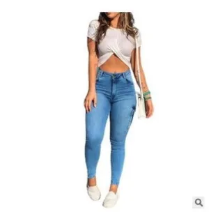 Patchwork Design Cargo Pocket High Waist Denim Jeans