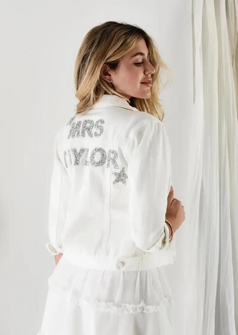 Personalized Bride White Denim Wedding Jacket