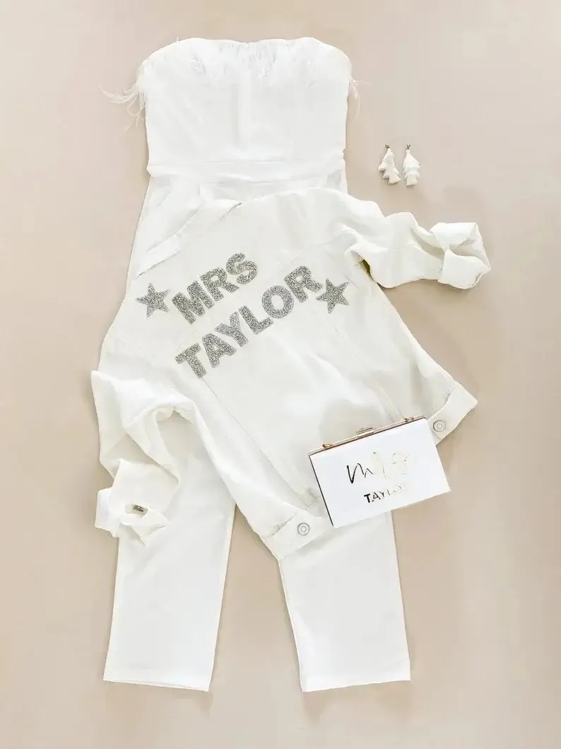 Personalized Bride White Denim Wedding Jacket