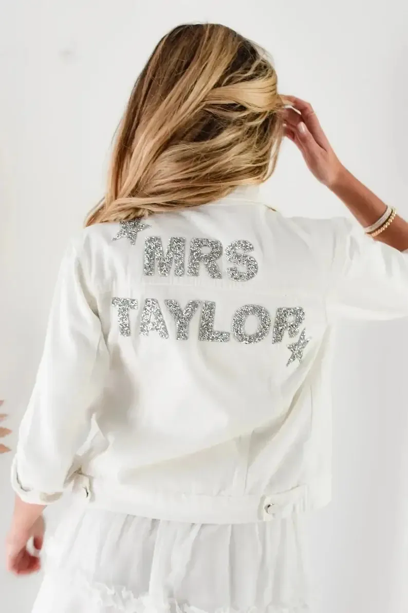 Personalized Bride White Denim Wedding Jacket