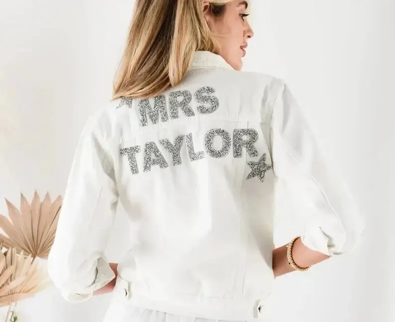 Personalized Bride White Denim Wedding Jacket