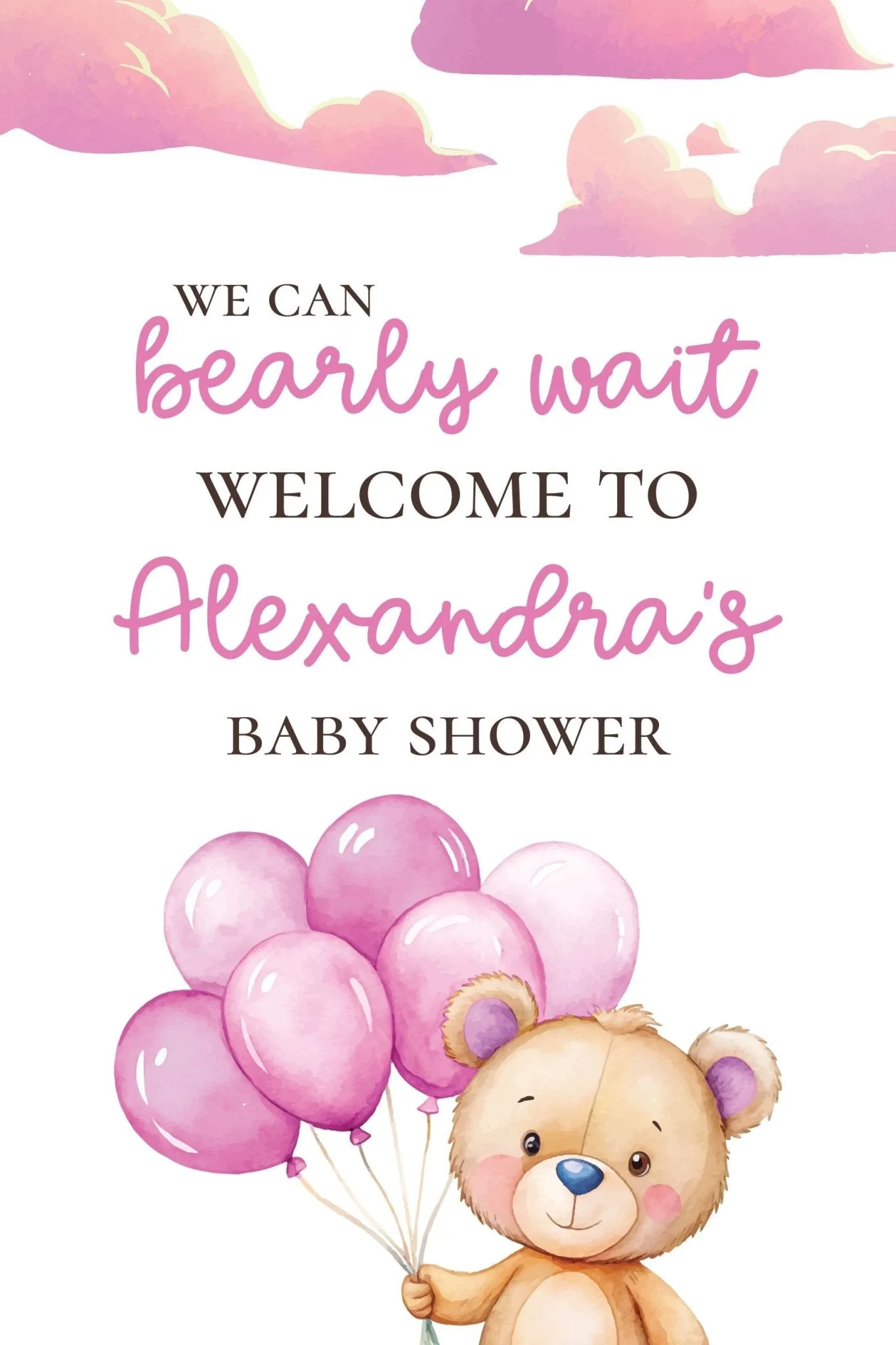 Pink Bearly Wait Baby Shower Sign