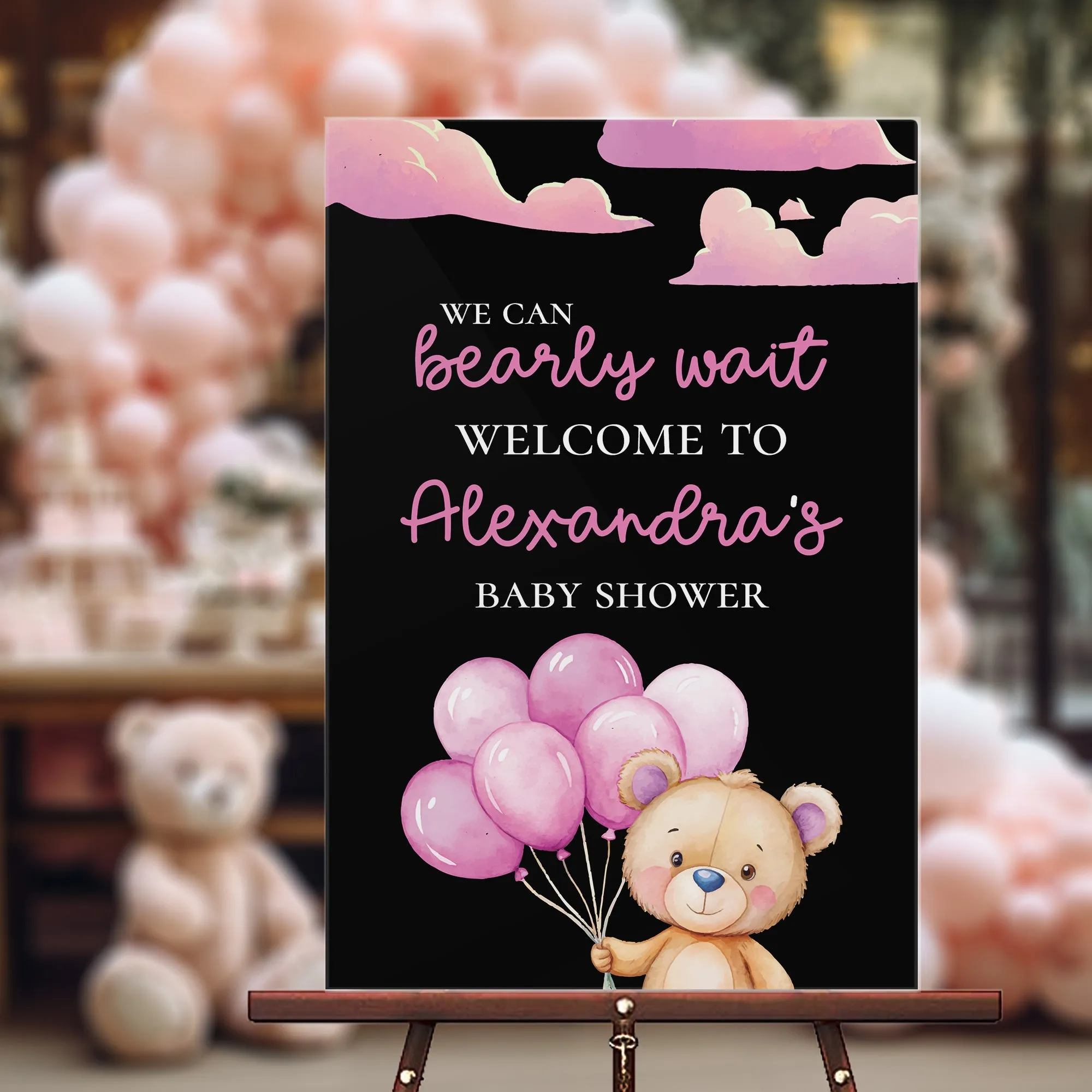 Pink Bearly Wait Baby Shower Sign