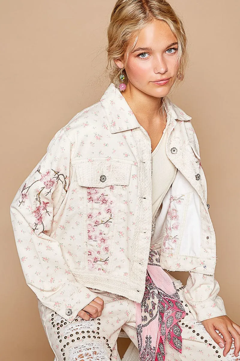 PINK EMBROIDERED DAINTY FLOWER ROSE JACKET